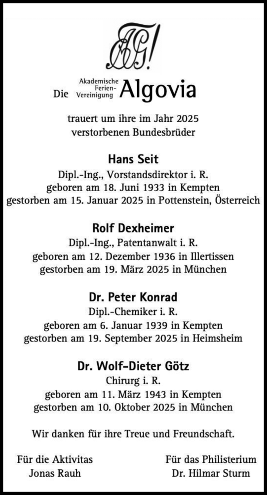 Traueranzeige von Wolf-Dieter Götz von Allgäuer Zeitung,Kempten
