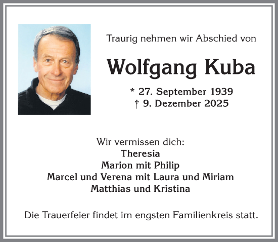Traueranzeige von Wolfgang Kuba von Allgäuer Zeitung,Kempten