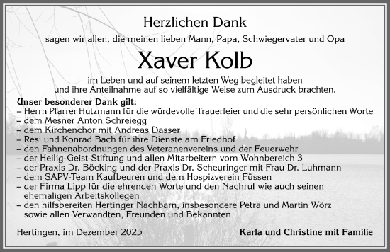 Traueranzeige von Xaver Kolb von Allgäuer Zeitung, Füssen