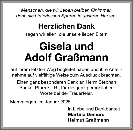 Traueranzeige von Adolf Graßmann von Memminger Zeitung