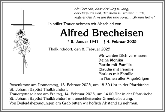 Traueranzeige von Alfred Brecheisen von Allgäuer Anzeigeblatt