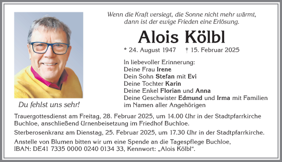 Traueranzeige von Alois Kölbl von Allgäuer Zeitung, Kaufbeuren/Buchloe