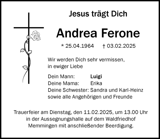 Traueranzeige von Andrea Ferone von Memminger Zeitung
