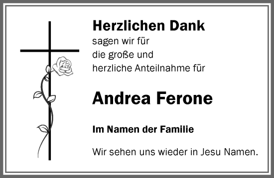 Traueranzeige von Andrea Ferone von Memminger Zeitung