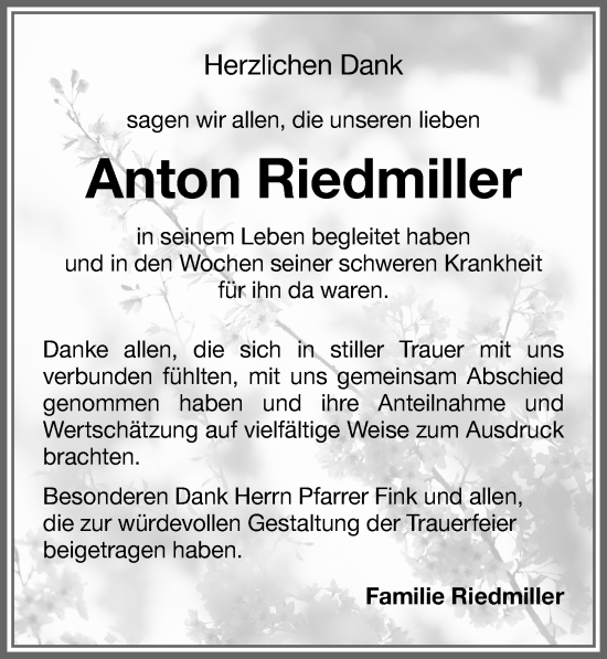 Traueranzeige von Anton Riedmiller von Memminger Zeitung