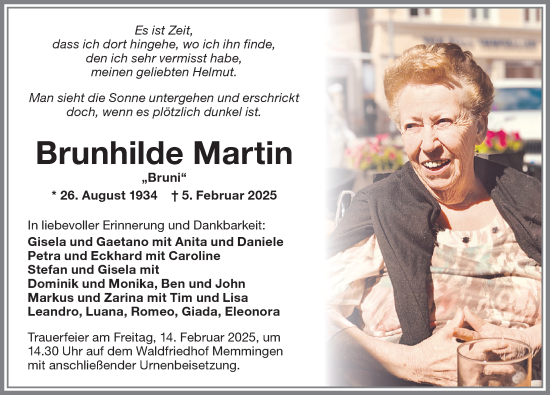Traueranzeige von Brunhilde Martin von Memminger Zeitung