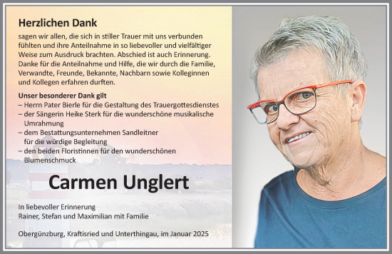 Traueranzeige von Carmen Unglert von Allgäuer Zeitung, Marktoberdorf