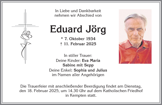 Traueranzeige von Eduard Jörg von Allgäuer Zeitung,Kempten