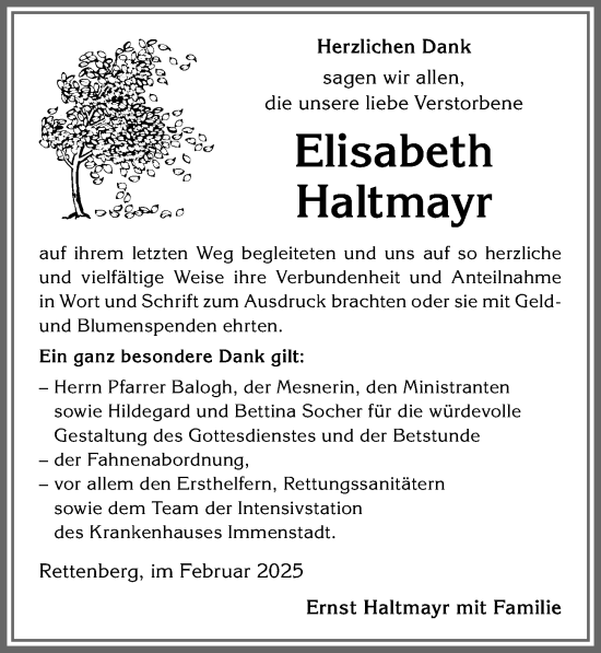 Traueranzeige von Elisabeth Haltmayr von Allgäuer Anzeigeblatt