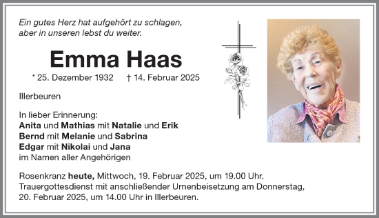 Traueranzeige von Emma Haas von Memminger Zeitung