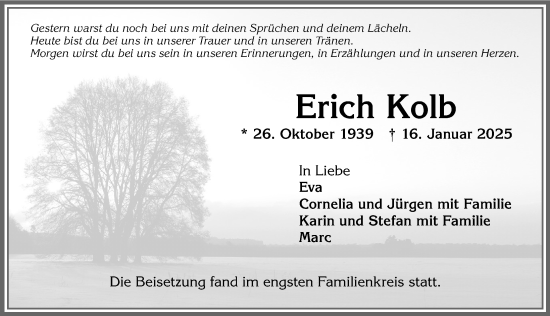 Traueranzeige von Erich Kolb von Allgäuer Zeitung,Kempten