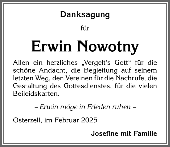 Traueranzeige von Erwin Nowotny von Allgäuer Zeitung, Kaufbeuren/Buchloe