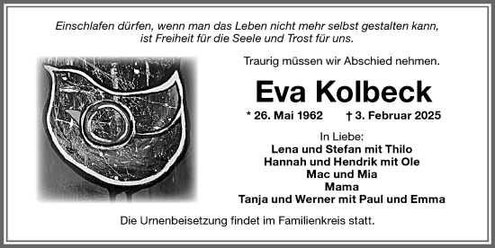 Traueranzeige von Eva Kolbeck von Memminger Zeitung