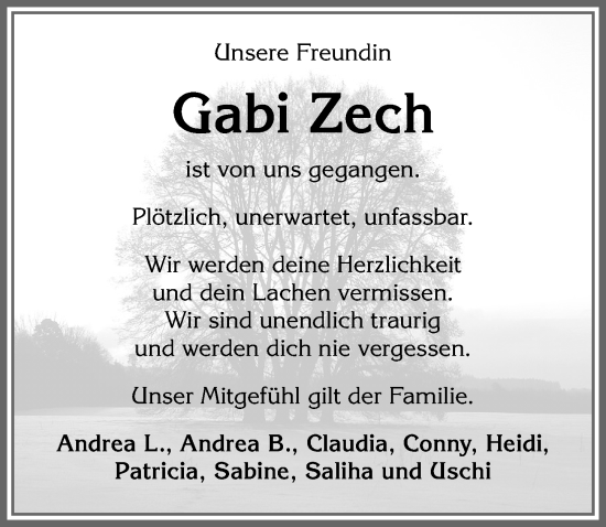 Traueranzeige von Gabi Zech von Allgäuer Zeitung, Kaufbeuren/Buchloe