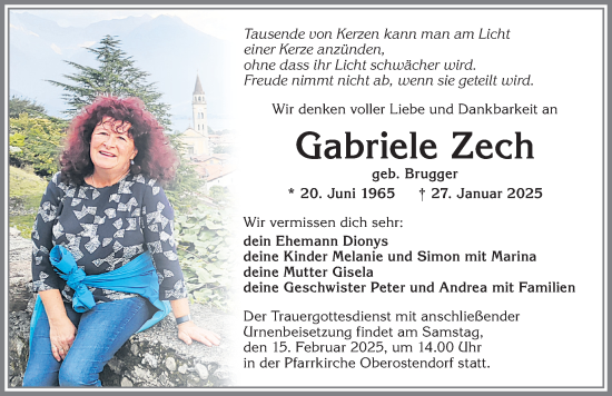 Traueranzeige von Gabriele Zech von Allgäuer Zeitung, Kaufbeuren/Buchloe
