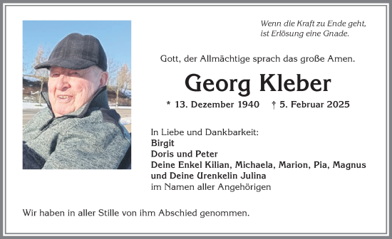 Traueranzeige von Georg Kleber von Allgäuer Anzeigeblatt