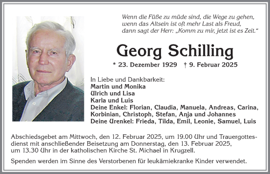 Traueranzeige von Georg Schilling von Allgäuer Zeitung,Kempten