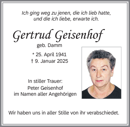 Traueranzeige von Gertrud Geisenhof von Allgäuer Zeitung, Füssen