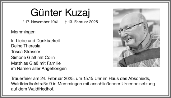 Traueranzeige von Günter Kuzaj von Memminger Zeitung