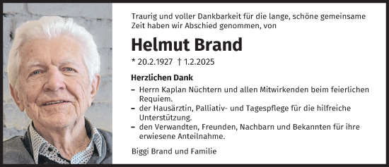 Traueranzeige von Helmut Brand von Allgäuer Zeitung, Kaufbeuren/Buchloe