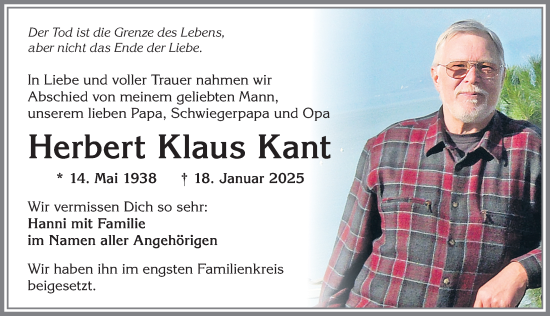 Traueranzeige von Herbert Klaus Kant von Allgäuer Zeitung,Kempten