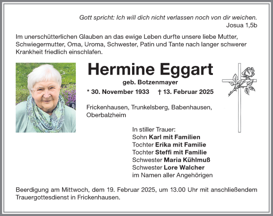 Traueranzeige von Hermine Eggart von Memminger Zeitung