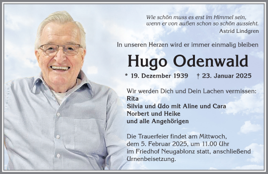 Traueranzeige von Hugo Odenwald von Allgäuer Zeitung, Kaufbeuren/Buchloe