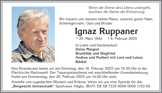 Traueranzeige von Ignaz Ruppaner von Allgäuer Zeitung,Kempten