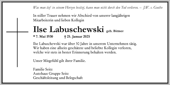 Traueranzeige von Ilse Labuschewski von Allgäuer Zeitung,Kempten