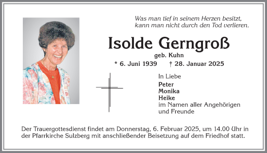 Traueranzeige von Isolde Gerngroß von Allgäuer Zeitung,Kempten