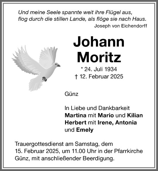 Traueranzeige von Johann Moritz von Memminger Zeitung
