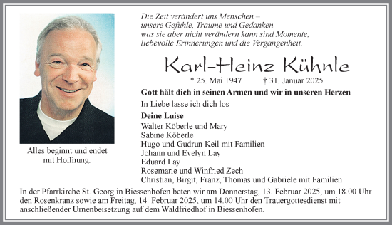 Traueranzeige von Karl-Heinz Kühnle von Allgäuer Zeitung, Marktoberdorf