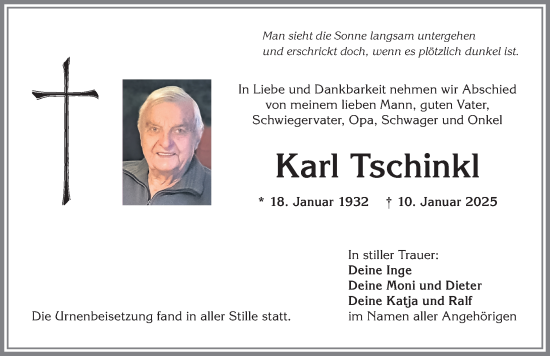 Traueranzeige von Karl Tschinkl von Allgäuer Zeitung,Kempten