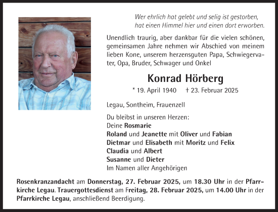 Traueranzeige von Konrad Hörberg von Memminger Zeitung