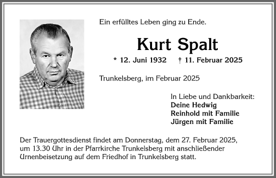 Traueranzeige von Kurt Spalt von Memminger Zeitung