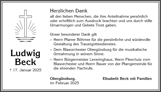 Traueranzeige von Ludwig Beck von Allgäuer Zeitung, Marktoberdorf