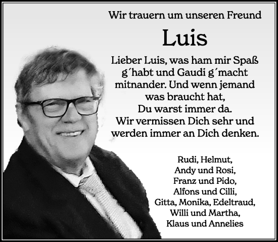 Traueranzeige von Luis  von Allgäuer Zeitung, Kaufbeuren/Buchloe