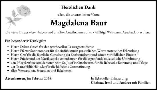Traueranzeige von Magdalena Baur von Memminger Zeitung