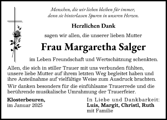Traueranzeige von Margaretha Salger von Augsburger Allgemeine, Illertisser Zeitung