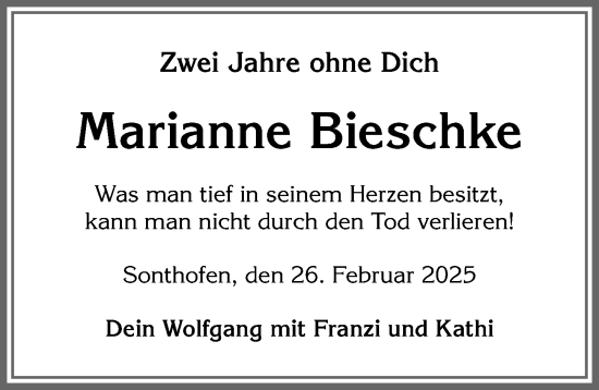Traueranzeige von Marianne Bieschke von Allgäuer Anzeigeblatt