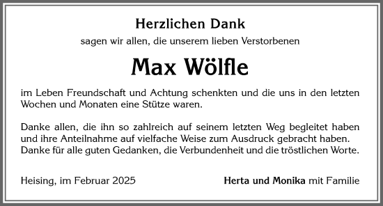 Traueranzeige von Max Wölfle von Allgäuer Zeitung,Kempten