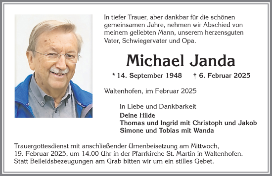 Traueranzeige von Michael Janda von Allgäuer Zeitung,Kempten
