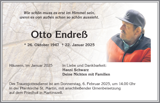 Traueranzeige von Otto Endreß von Allgäuer Zeitung,Kempten