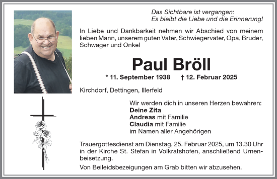 Traueranzeige von Paul Bröll von Memminger Zeitung