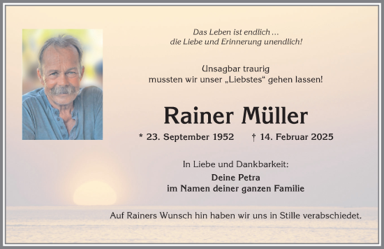 Traueranzeige von Rainer Müller von Allgäuer Anzeigeblatt