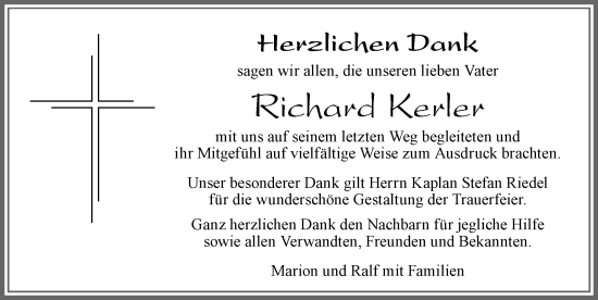 Traueranzeige von Richard Kerler von Allgäuer Zeitung, Marktoberdorf