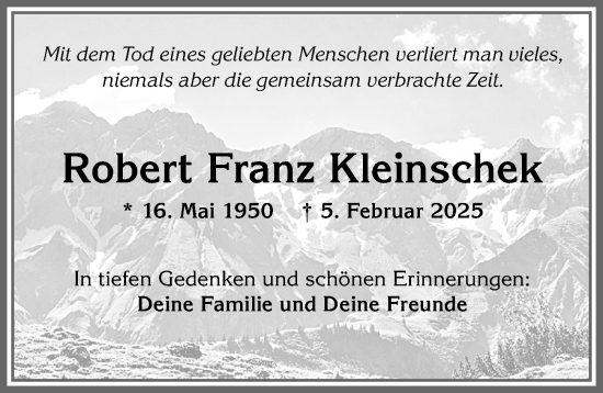 Traueranzeige von Robert Franz Kleinschek von Memminger Zeitung