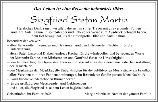 Traueranzeige von Siegfried Stefan Martin von Allgäuer Zeitung, Marktoberdorf