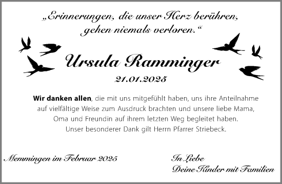 Traueranzeige von Ursula Ramminger von Memminger Zeitung