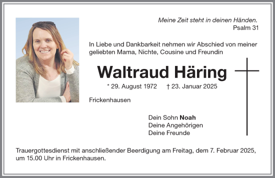 Traueranzeige von Waltraud Häring von Memminger Zeitung